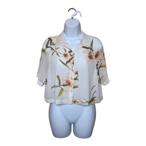 Wilfred Sheer Floral Cropped Button-Up Blouse